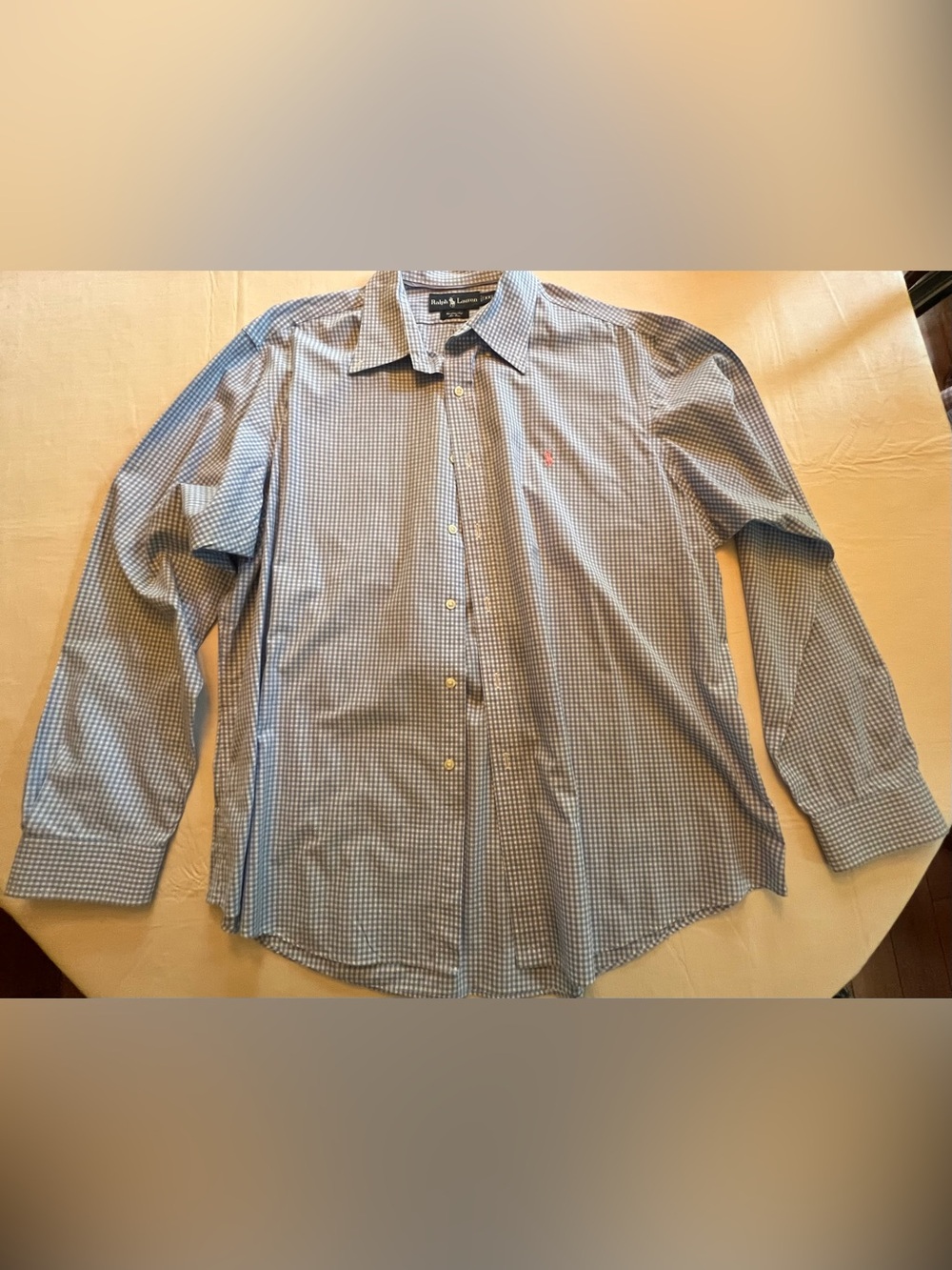 Ralph Lauren Men’s XXL blue white gingham long sleeve dress shirt